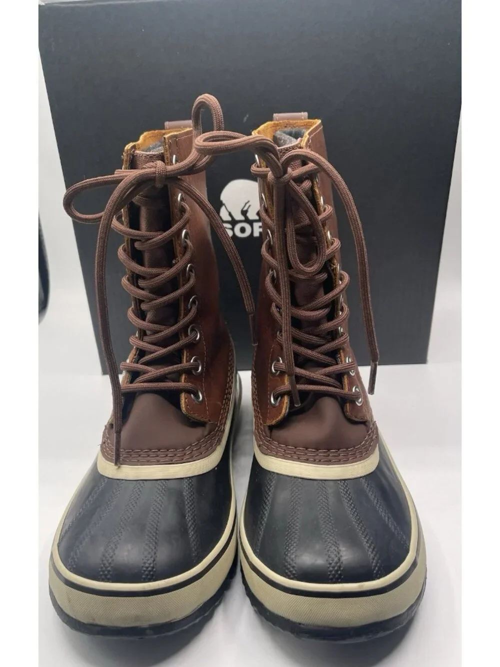 Sorel 1964 Premium‎ Duck Boots Brown Waterproof Leather Size 8.5 Oxford Tan